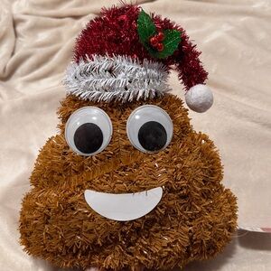 Decorative Christmas Tinsel Poop Character with Santa Hat
